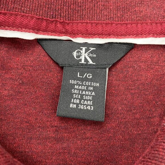 Calvin Klein Polo Shirt Men Large L Burgundy Casual Preppy Designer 100% Cotton - Picture 3 of 7